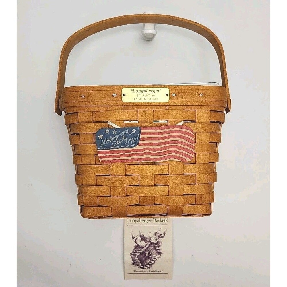 Longaberger Basket Dresden 1993 Edition w/Protector Flag Charm Woven Collectible